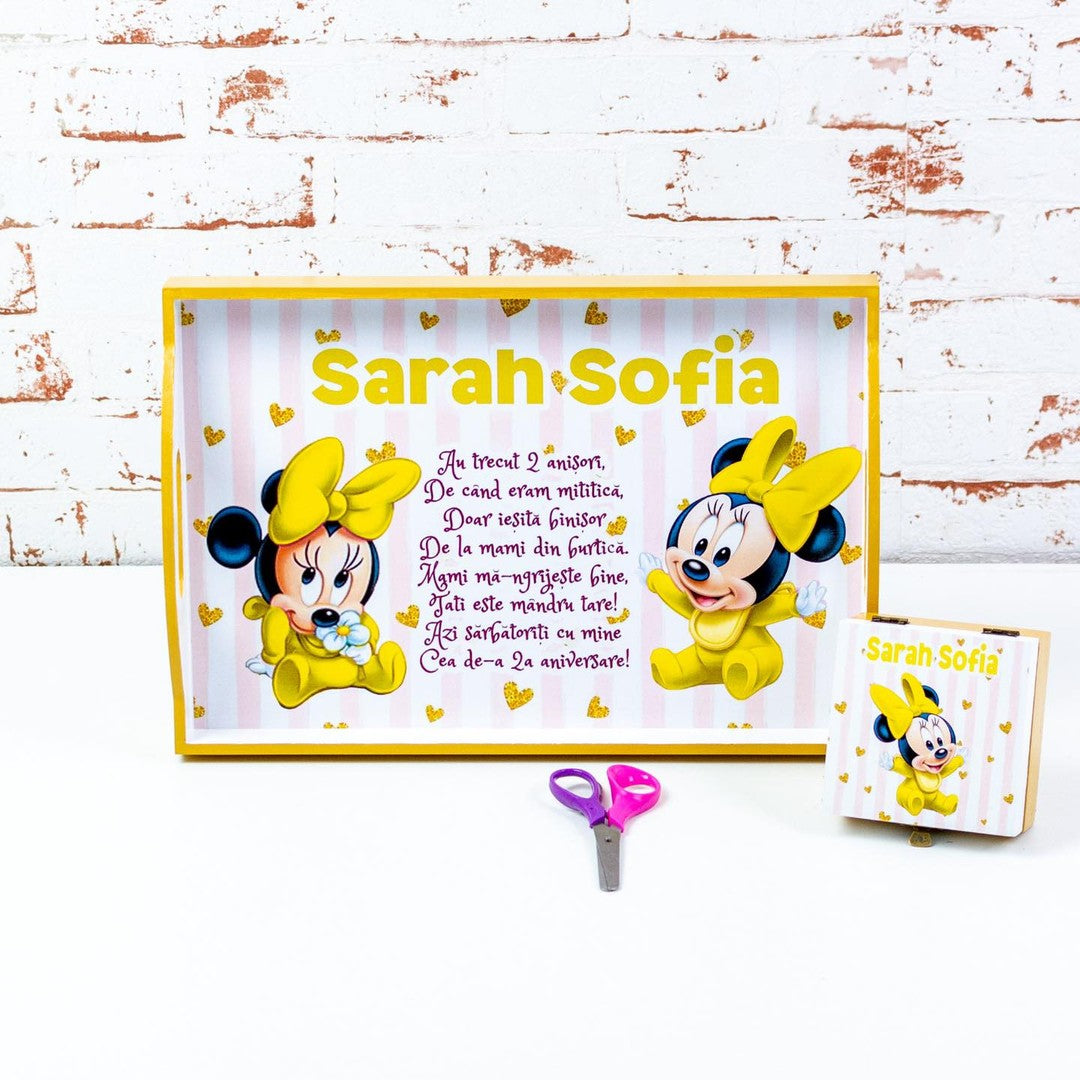 Set tavita turta Minnie Galben -set tava pentru taiere mot RoHandWork
