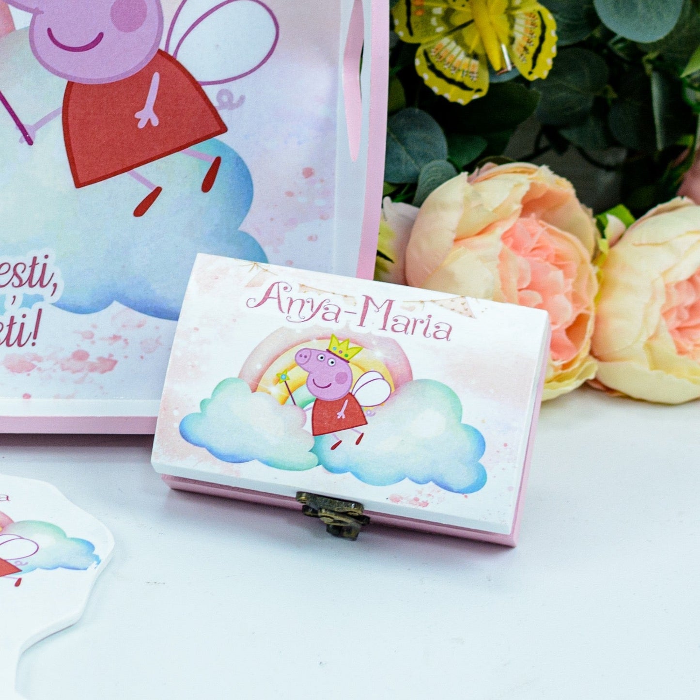 Set mot Peppa curcubeu   - set tava taiere mot personalizat RoHandWork