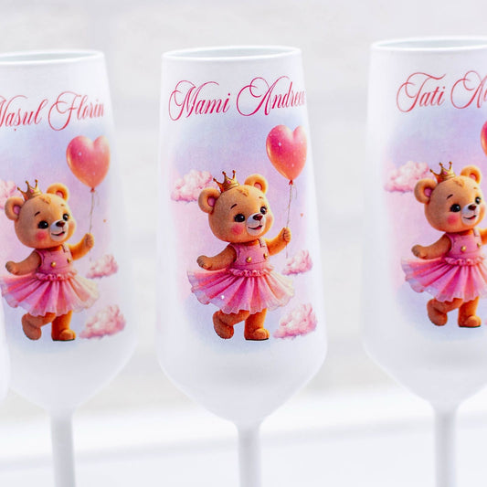 Pahare botez ursulet printesa cu baloane RoHandWork