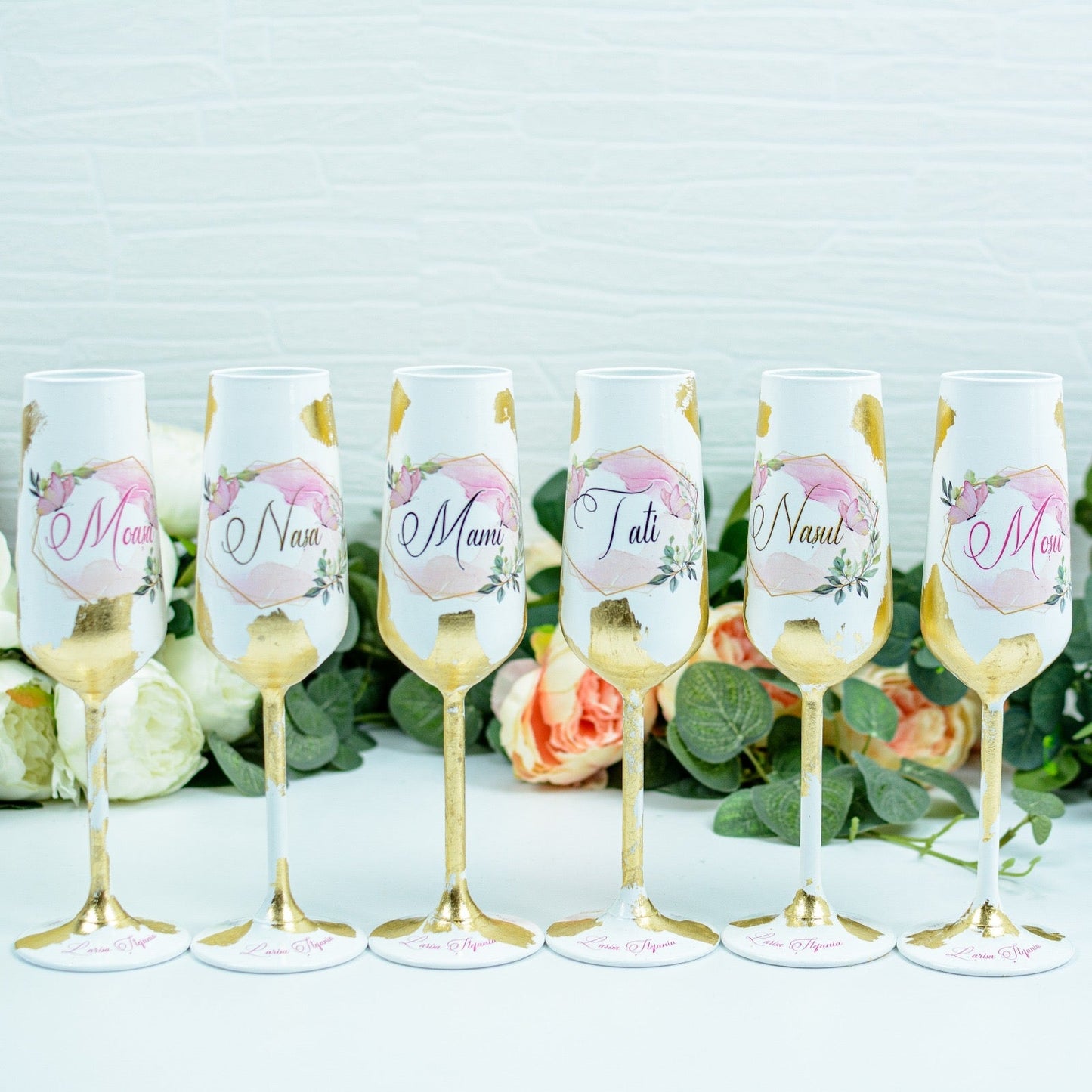 Set pahare botez personalizate cu Foita aurie -Fluturi RoHandWork