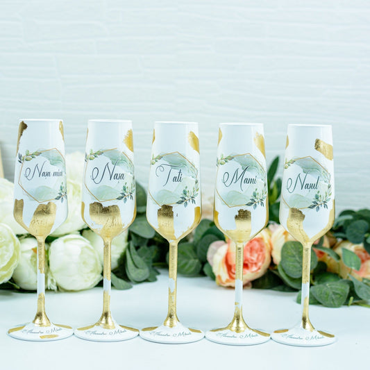 Set pahare botez personalizate cu Foita aurie -Frunze RoHandWork