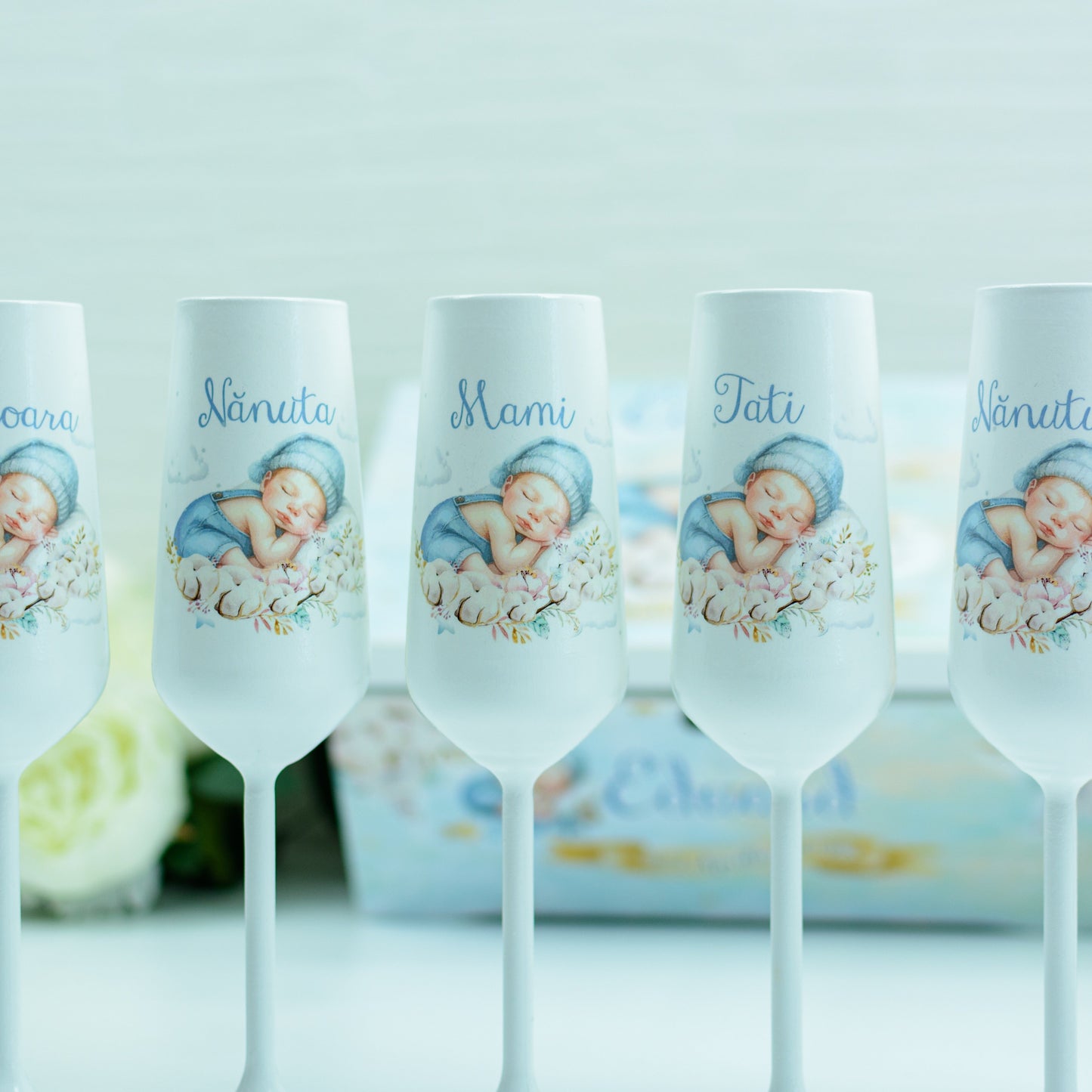 Pahare botez bebe flori bumbac RoHandWork