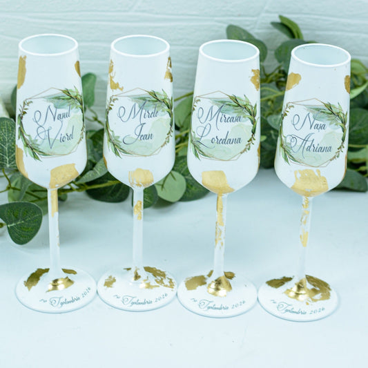 Set pahare nunta cu Foita aurie si frunze RoHandWork