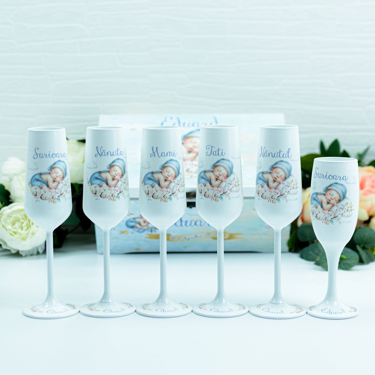 Pahare botez bebe flori bumbac RoHandWork