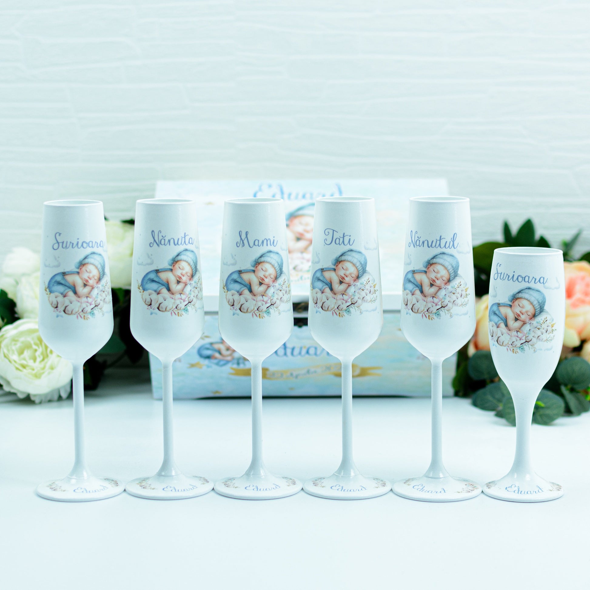 Pahare botez bebe flori bumbac RoHandWork