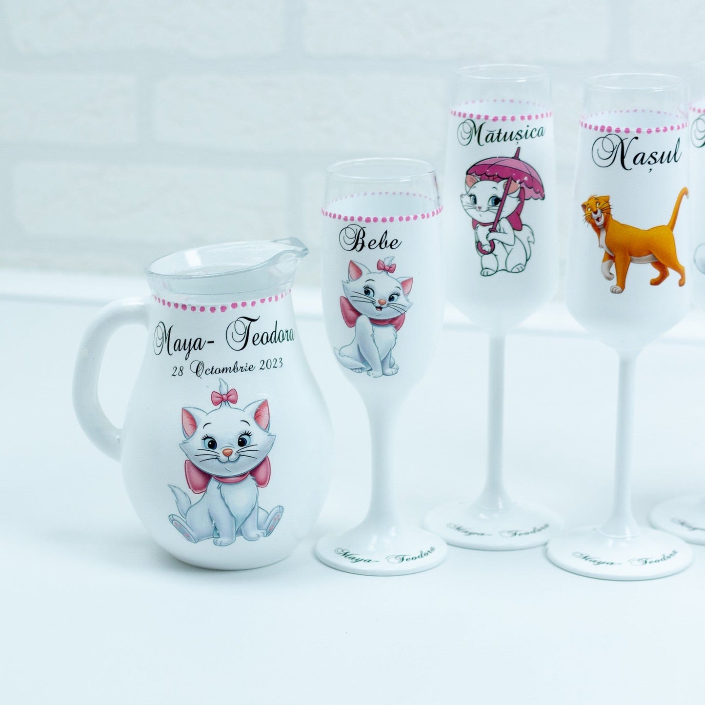 Carafa botez - Canta de botez Pisicuța RoHandWork