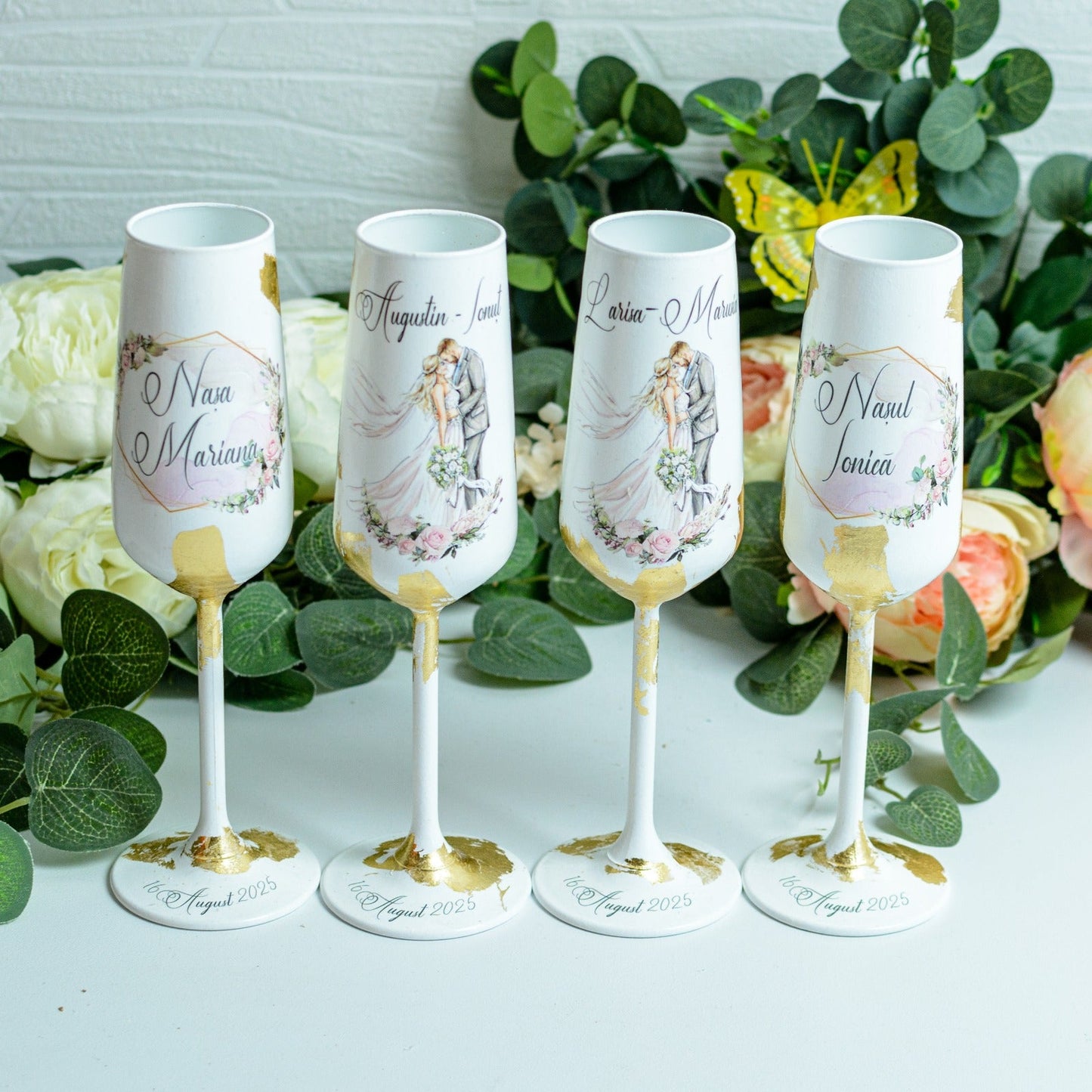 Set pahare nunta personalizate cu Foita aurie RoHandWork