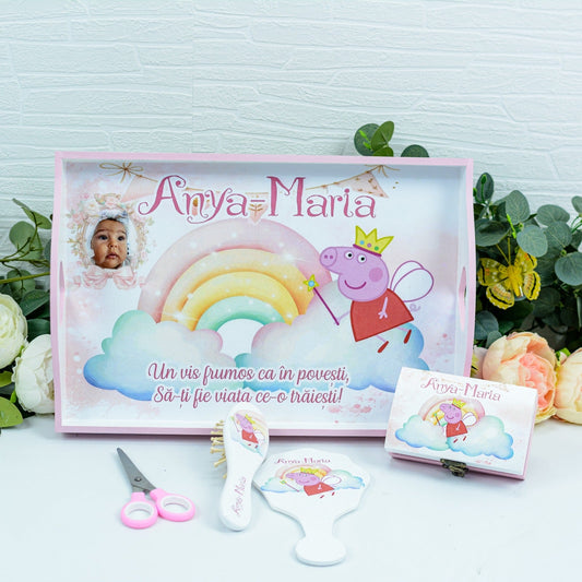 Set mot Peppa curcubeu   - set tava taiere mot personalizat RoHandWork