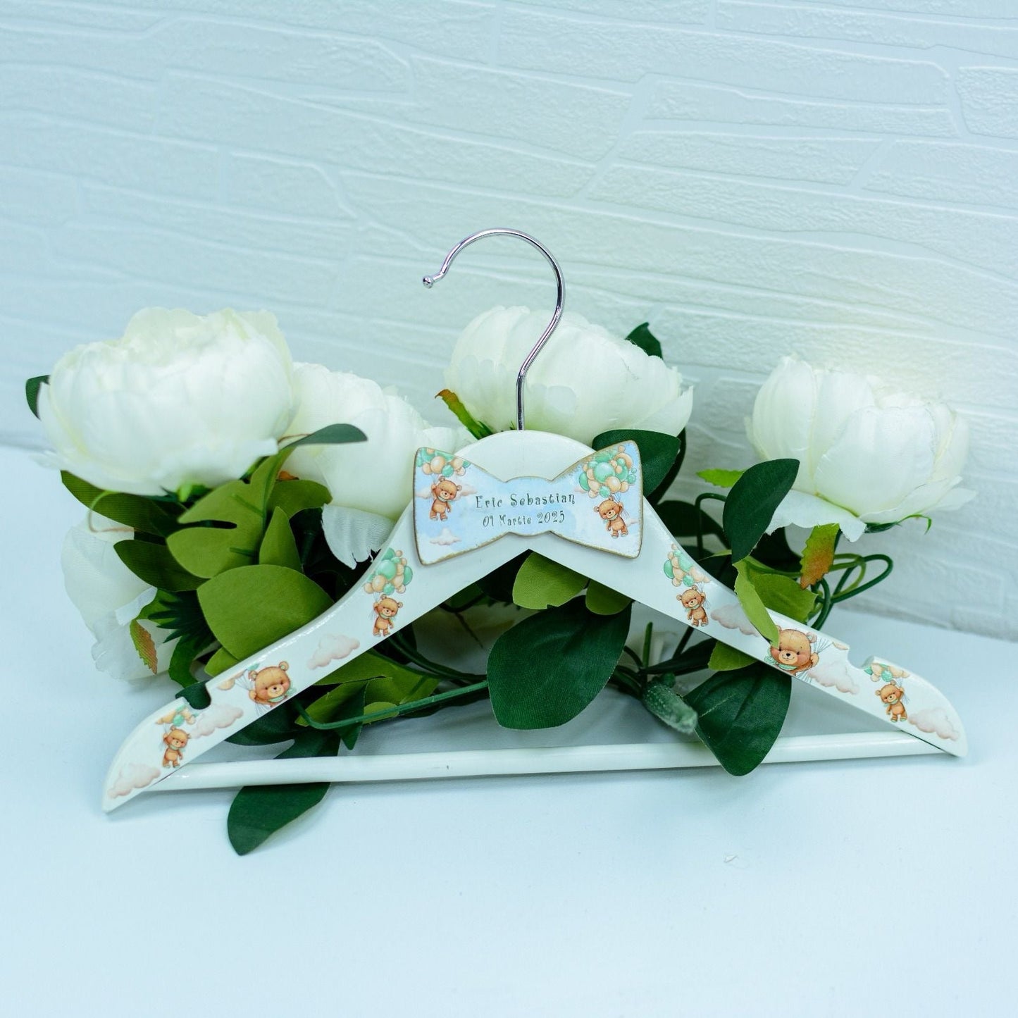 Umeras copil botez personalizat Urs baloane verzi RoHandWork