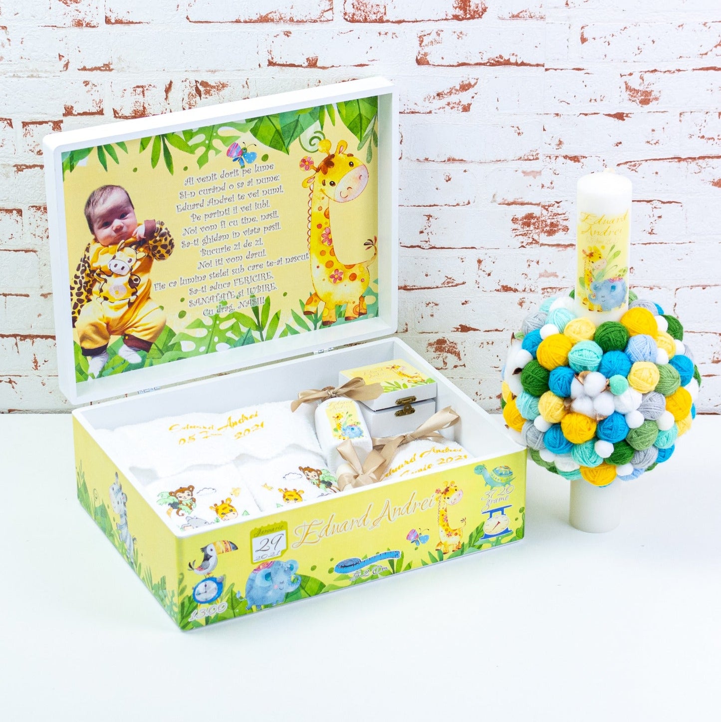 Set trusou botez Animale din jungla- Galben RoHandWork