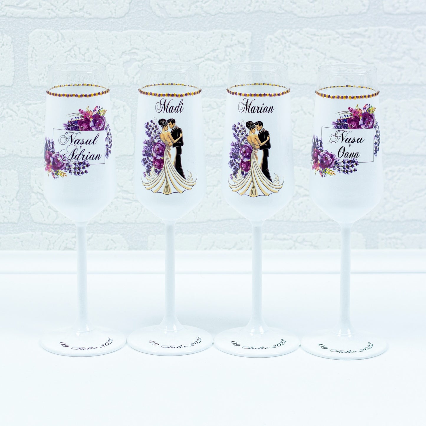 Set pahare Nunta lavandă RoHandWork