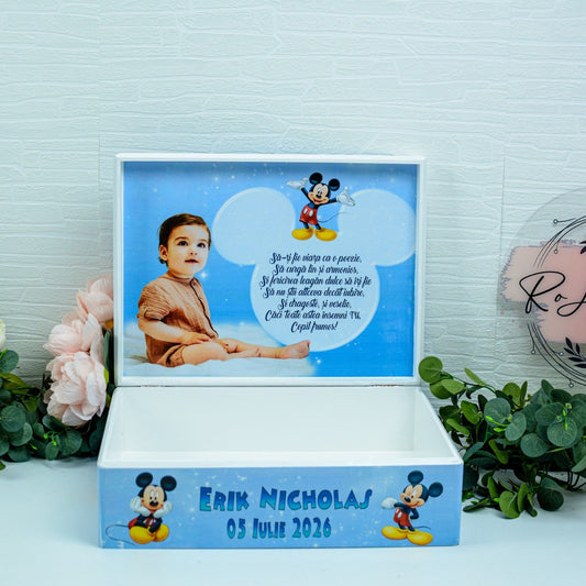 Cutie personalizata de amintiri pentru botez-Mickey RoHandWork