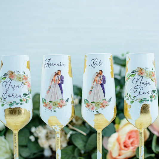 Set pahare nunta personalizate cu Foita aurie -Rohandwork