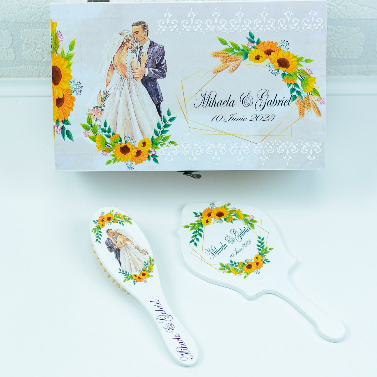 Cutie Amintiri mireasa Floarea soarelui RoHandWork