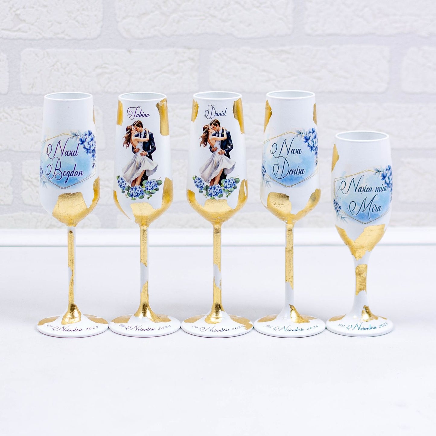 Set pahare nunta personalizate cununie civila  si Foita aurie RoHandWork