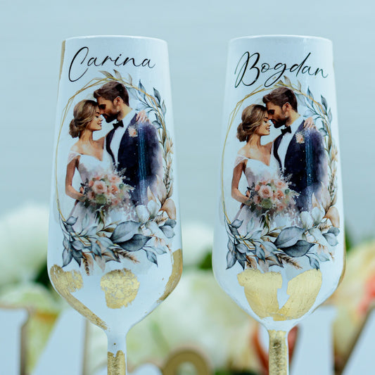 Set pahare nunta personalizate cu Foita aurie-Dream Wedding