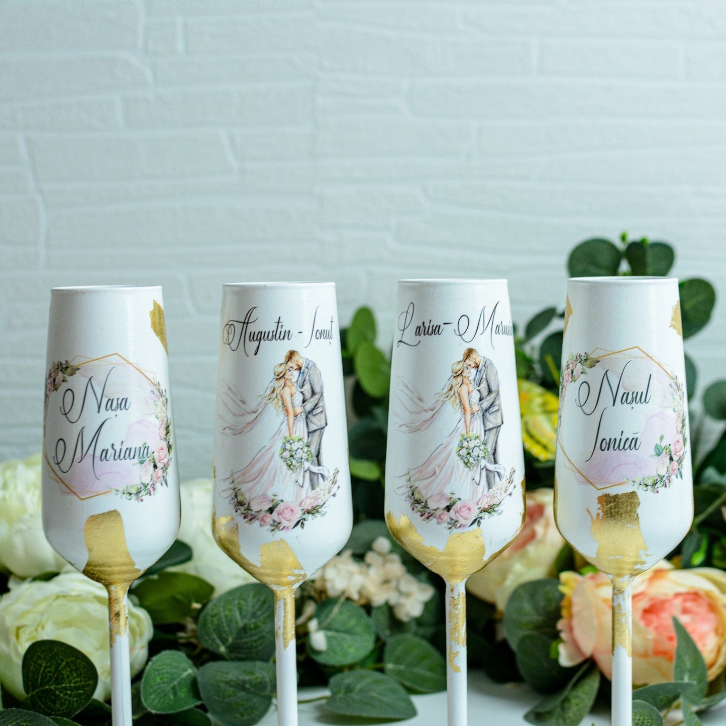 Set pahare nunta personalizate cu Foita aurie RoHandWork
