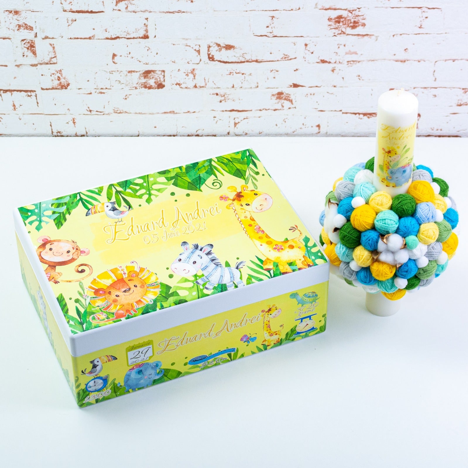 Set trusou botez Animale din jungla- Galben RoHandWork