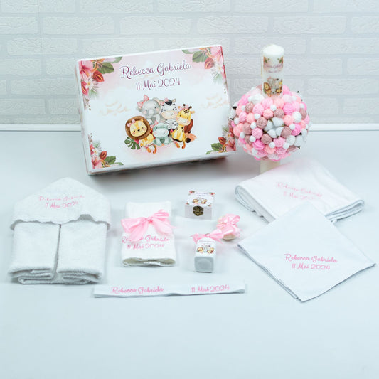 Set trusou botez Animalute in Jungla Roz fetita - RoHandWork