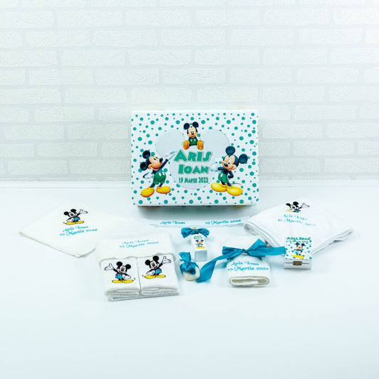 Set trusou botez Mickey Mouse Turcoaz - RoHandWork