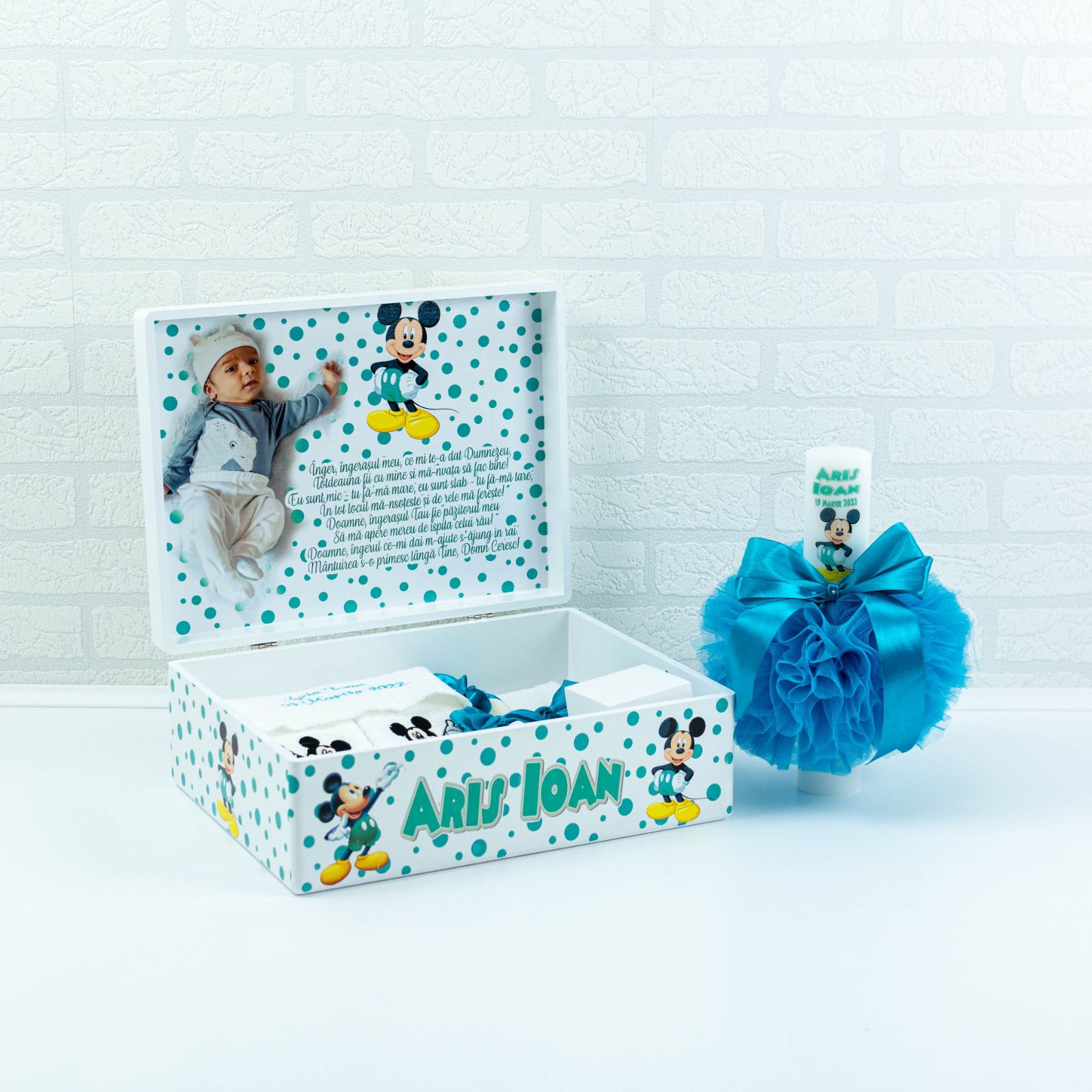 Set trusou botez Mickey Mouse Turcoaz - RoHandWork