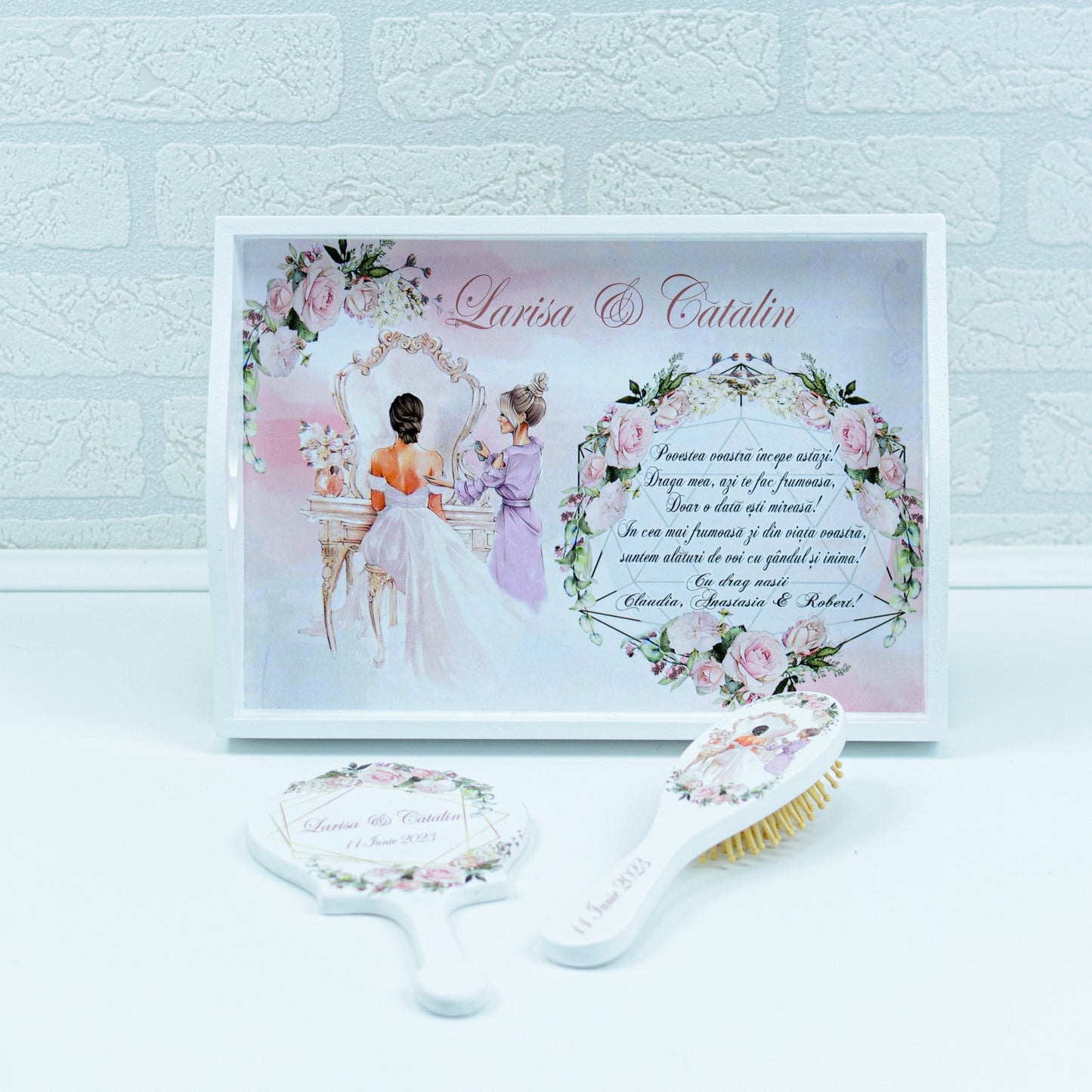 Set gatitul miresei trandafiri roz 1