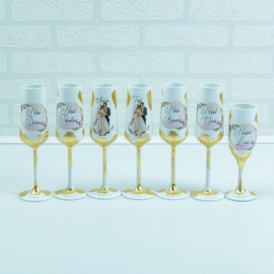 Set pahare cu Foita aurie, Siluete si fundal Roz - RoHandWork