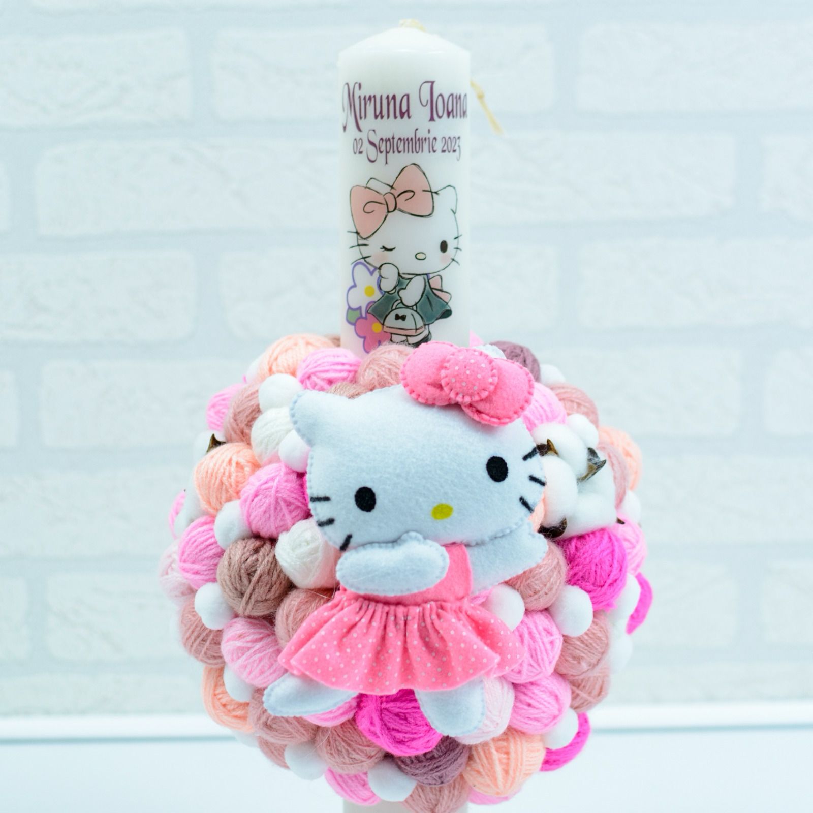 Lumanare Botez Gheme cu Mascota Hello Kitty RoHandWork