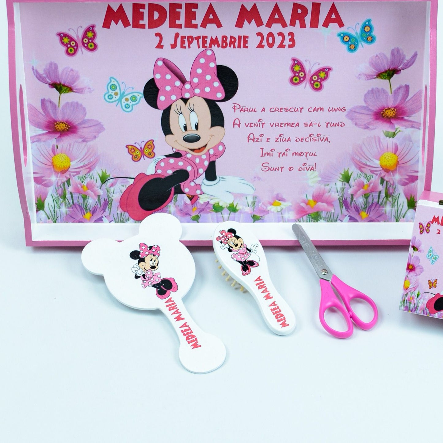 Set turta personalzat cu Minnie si Flori- set tava pentru taiere mot - RoHandWork
