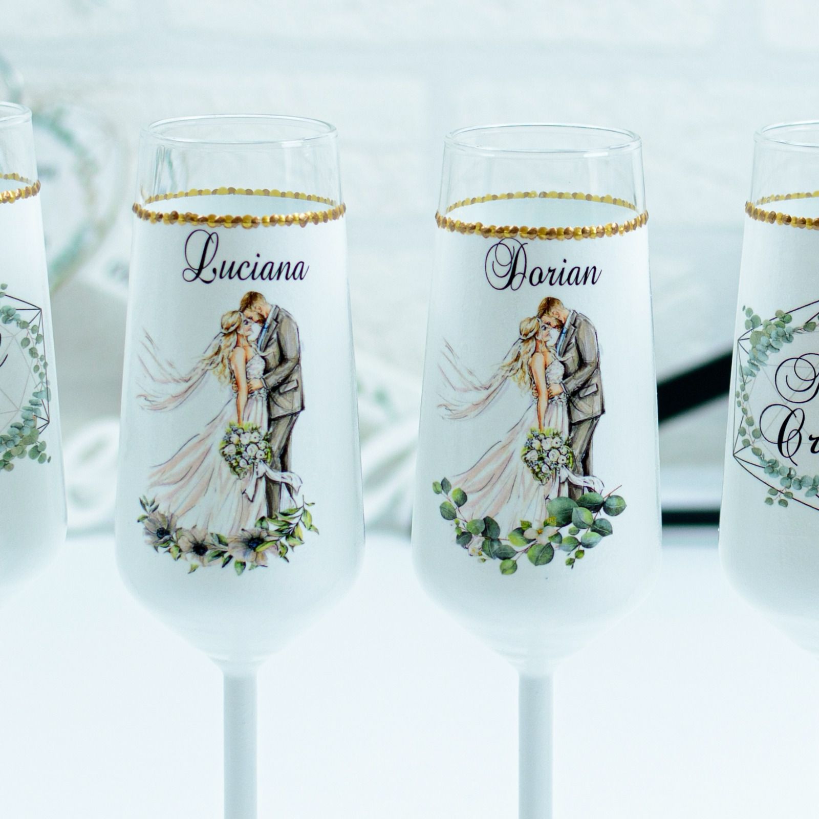Set Pahare Nuntă - Eucalipt și Siluete - RoHandWork