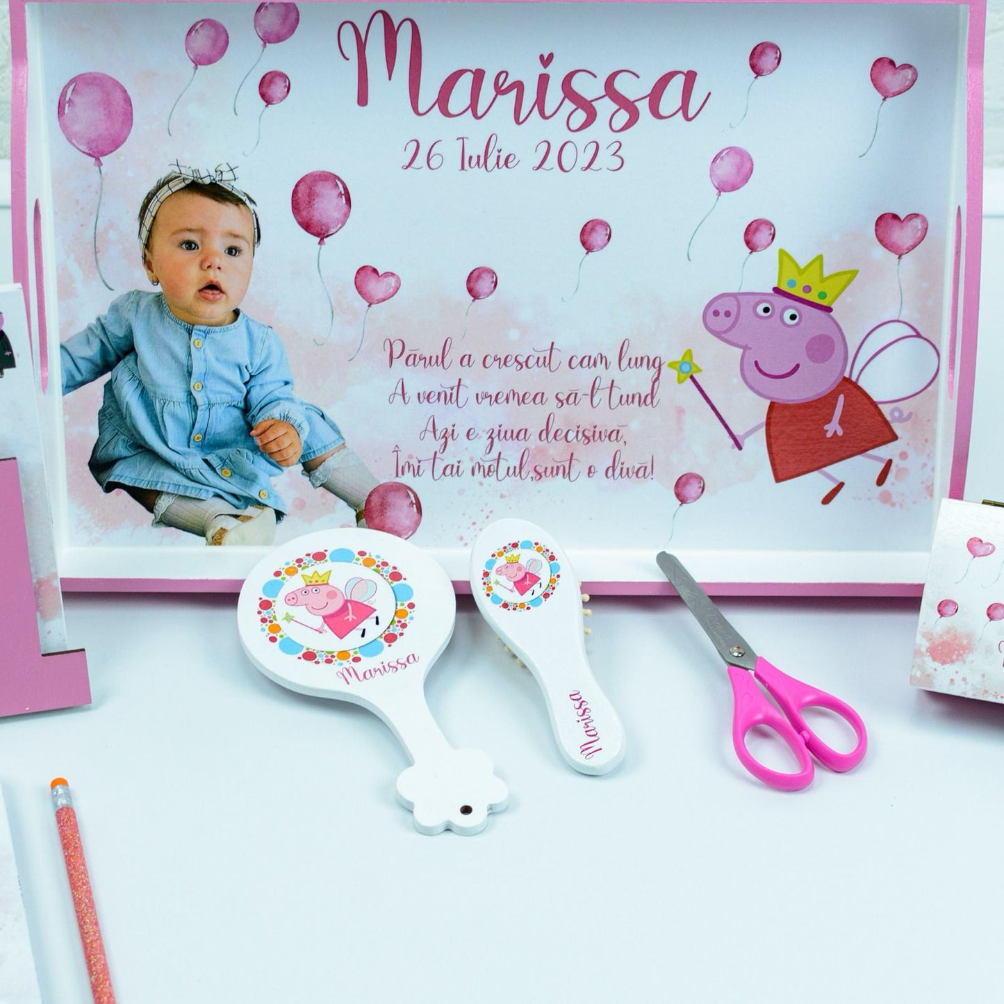 Set mot personalizat cu Peppa Pig- set tava pentru taiere mot - RoHandWork
