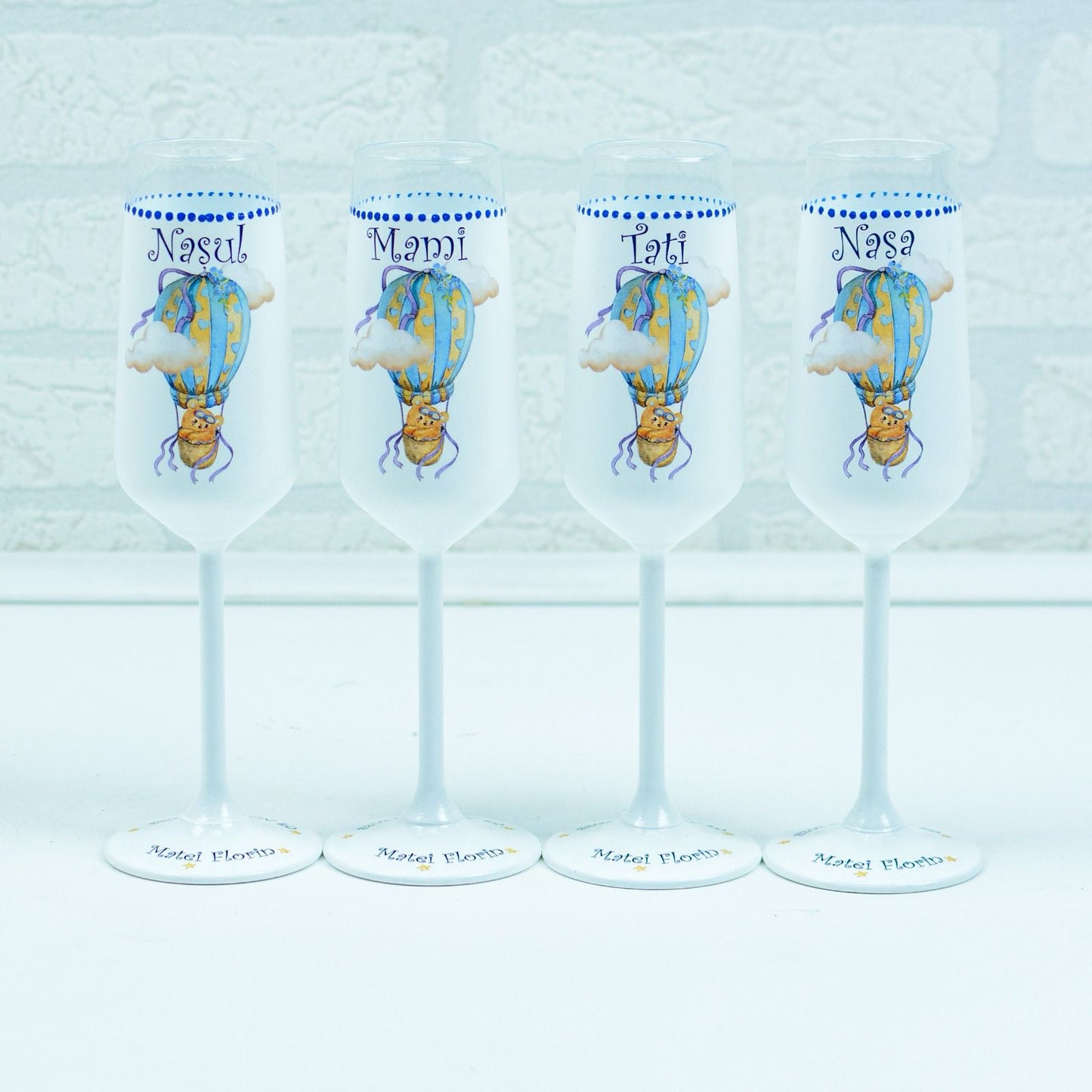 Pahare botez Ursulet in balon RoHandWork