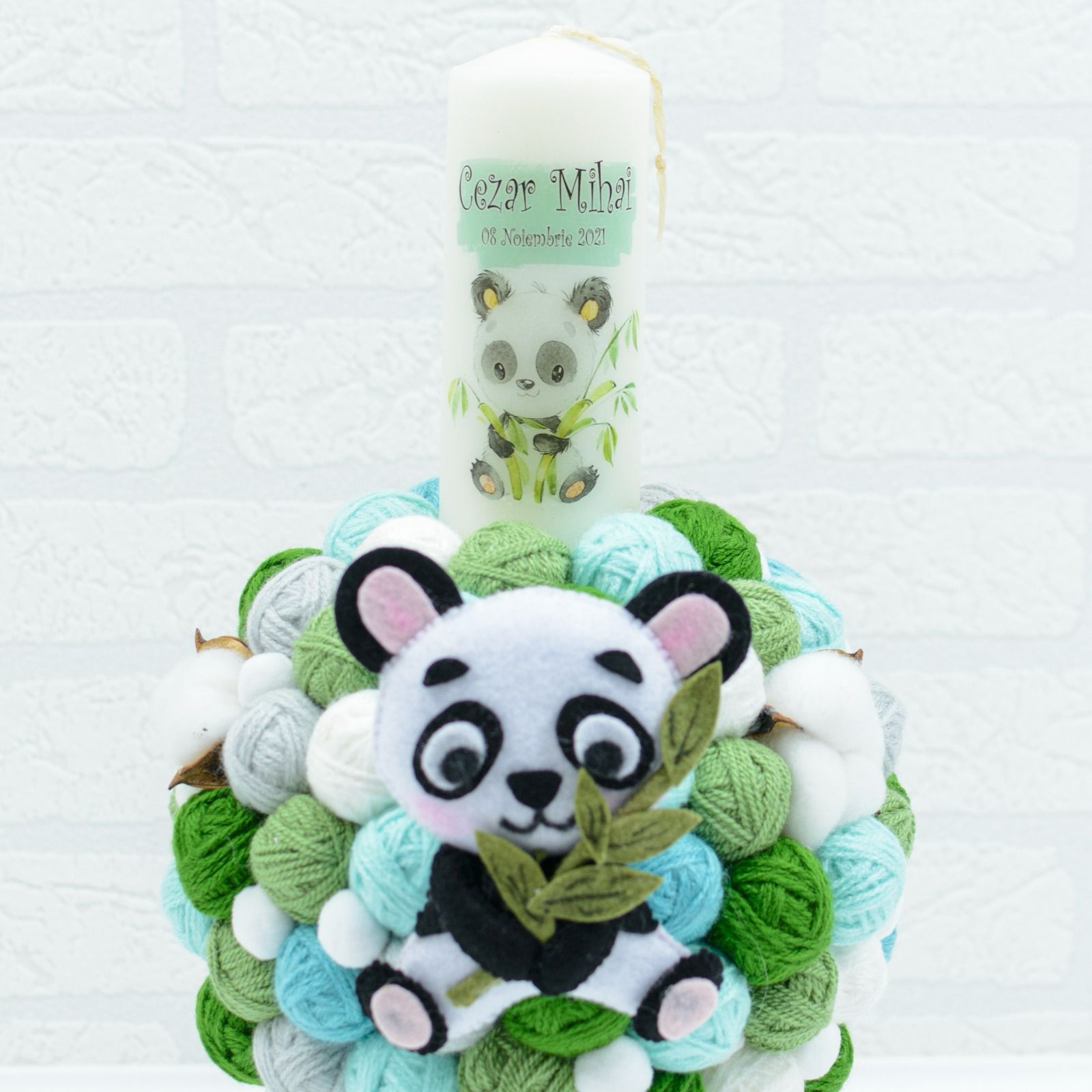 Lumanare Botez gheme si Mascota Ursulet Panda RoHandWork
