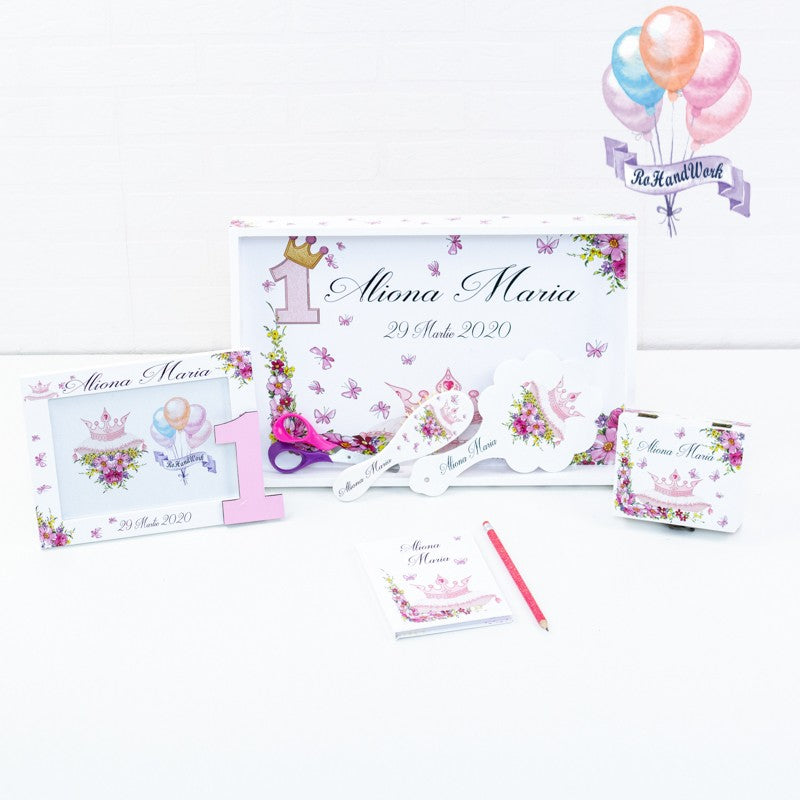 Set personalizat de turta sau mot cu tema Coroana Printesa