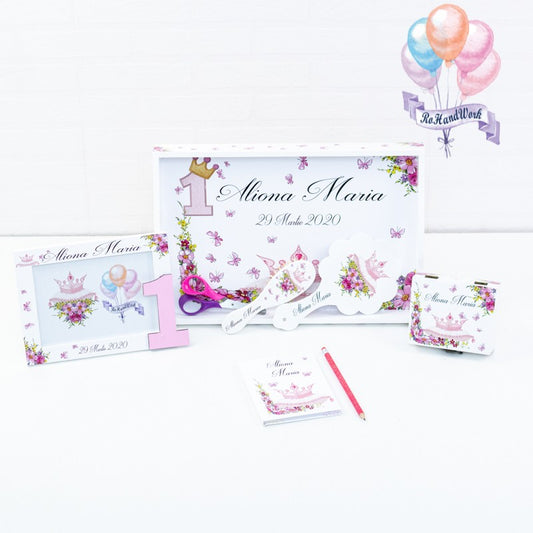 Set personalizat de turta sau mot cu tema Coroana Printesa