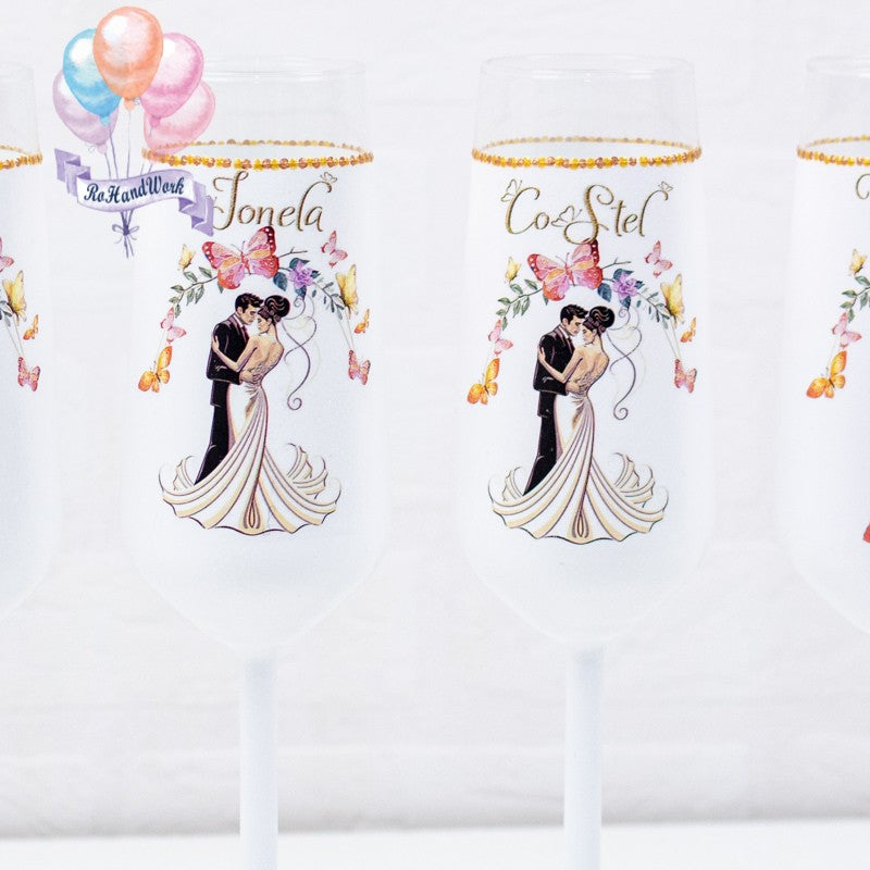 Set 4 pahare Nunta fluturi RoHandWork