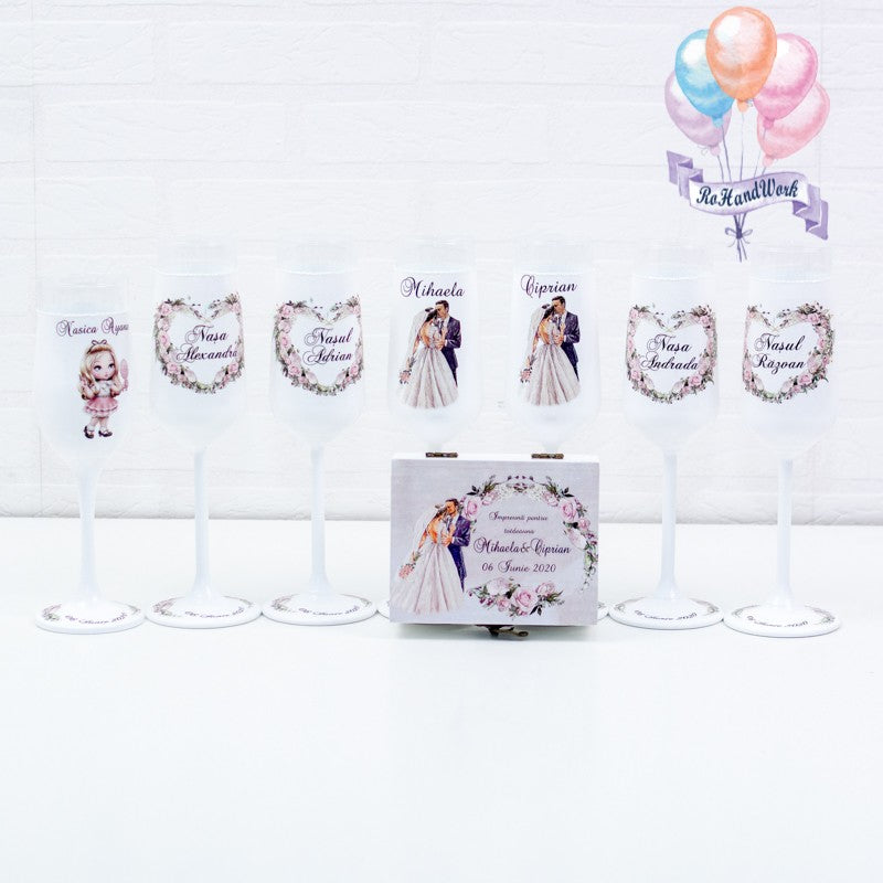 Set pahare Nunta Trandafiri Roz 2 - RoHandWork