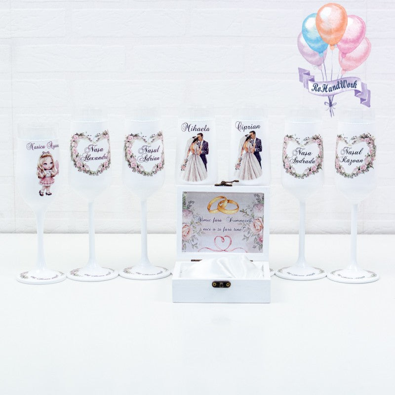 Set pahare Nunta Trandafiri Roz 2 - RoHandWork