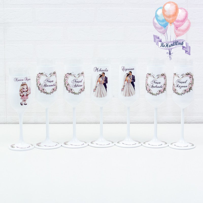 Set pahare Nunta Trandafiri Roz 2 - RoHandWork