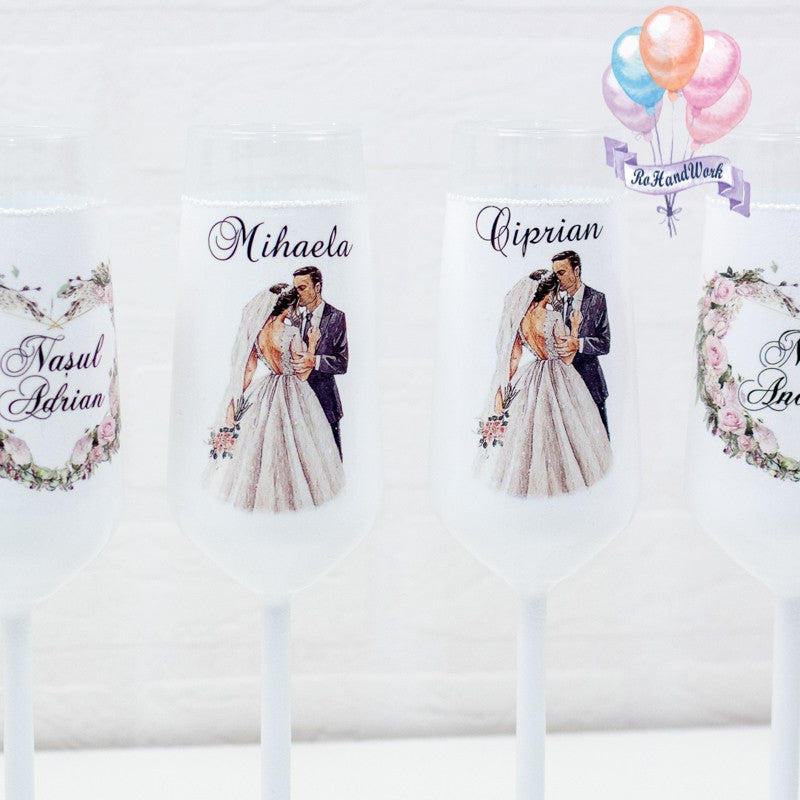 Set pahare Nunta Trandafiri Roz 2 - RoHandWork