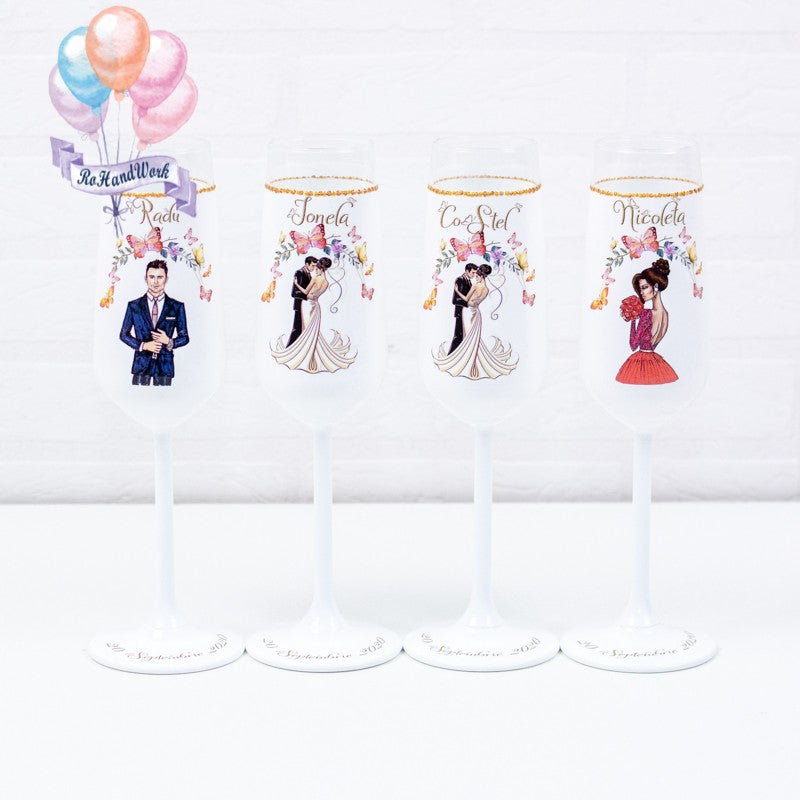 Set 4 pahare Nunta fluturi