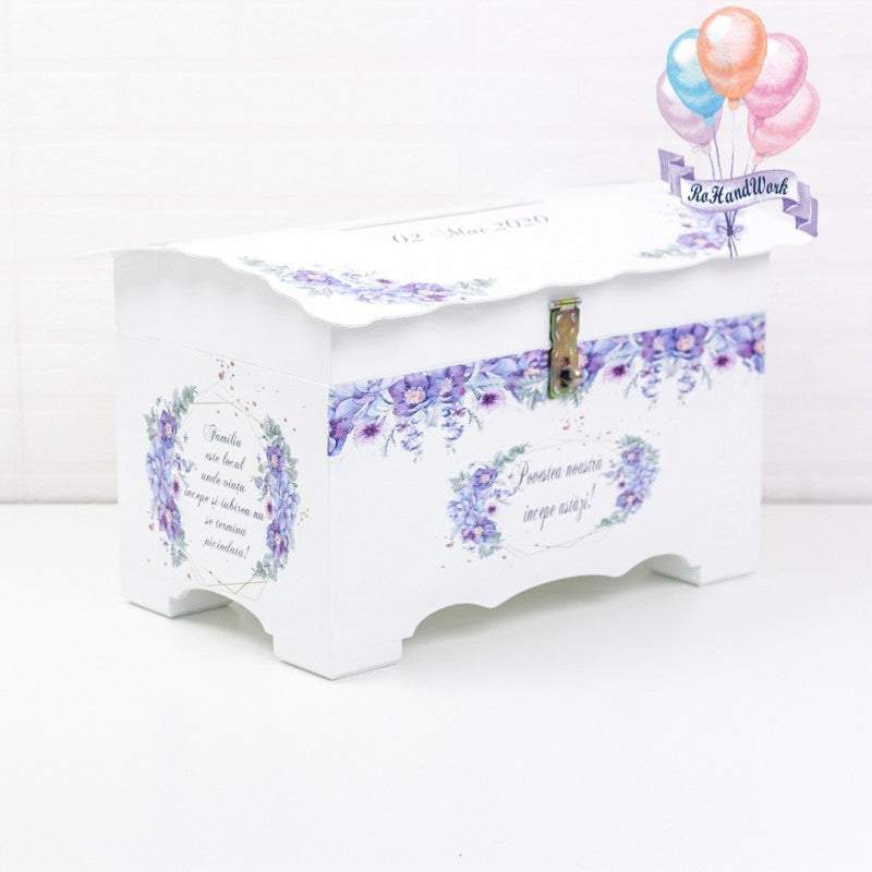 Cufar pentru nunta cu flori delicate mov (150-200 plicuri) RoHandWork