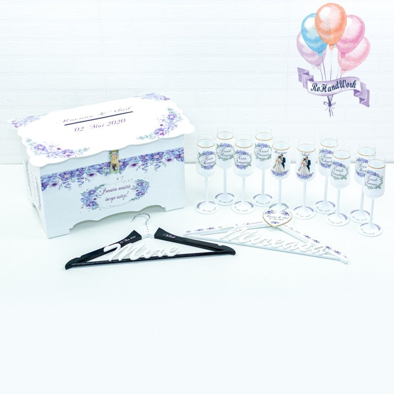 Cufar pentru nunta cu flori delicate mov (150-200 plicuri) RoHandWork