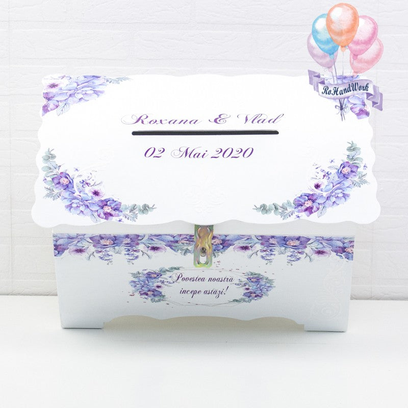 Cufar pentru nunta cu flori delicate mov (150-200 plicuri) RoHandWork