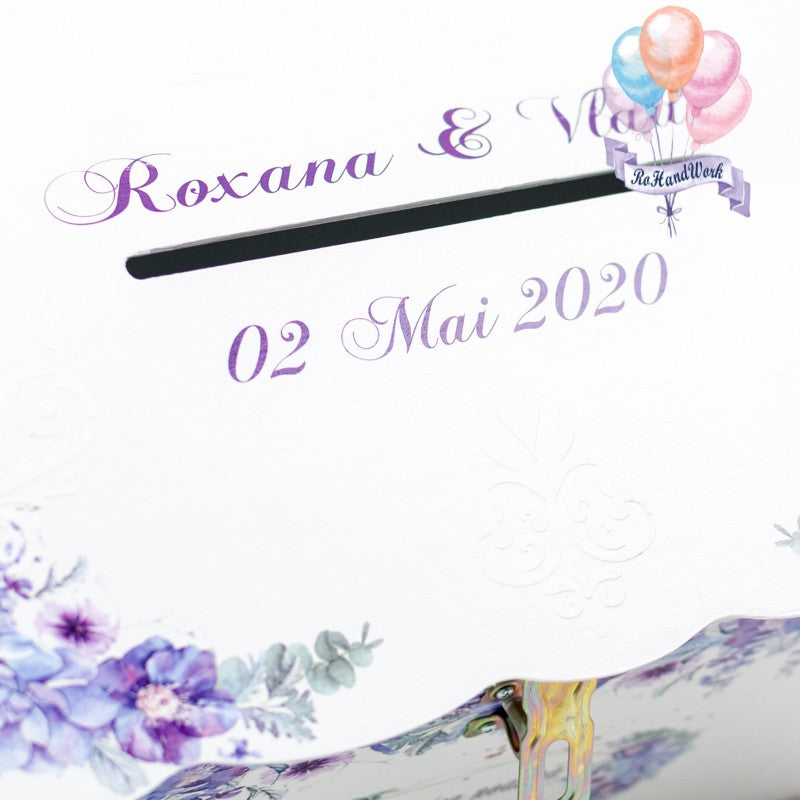 Cufar pentru nunta cu flori delicate mov (150-200 plicuri) RoHandWork