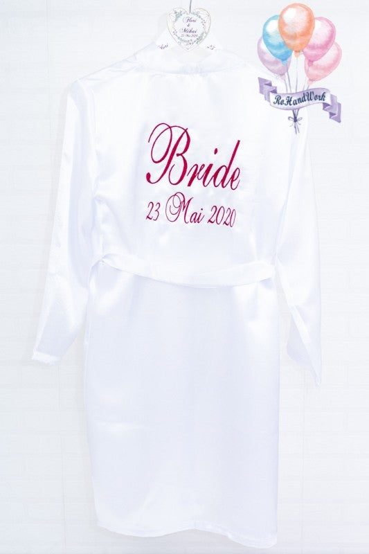 Halat din satin brodat cu Bride rosu RoHandWork