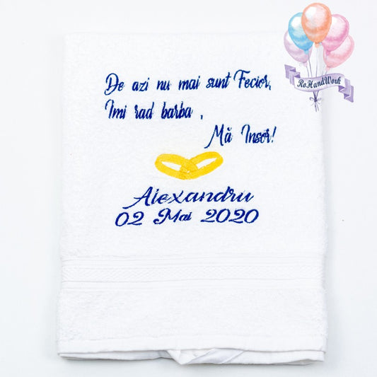 Prosop pentru mire brodat si personalizat cu verighete RoHandWork