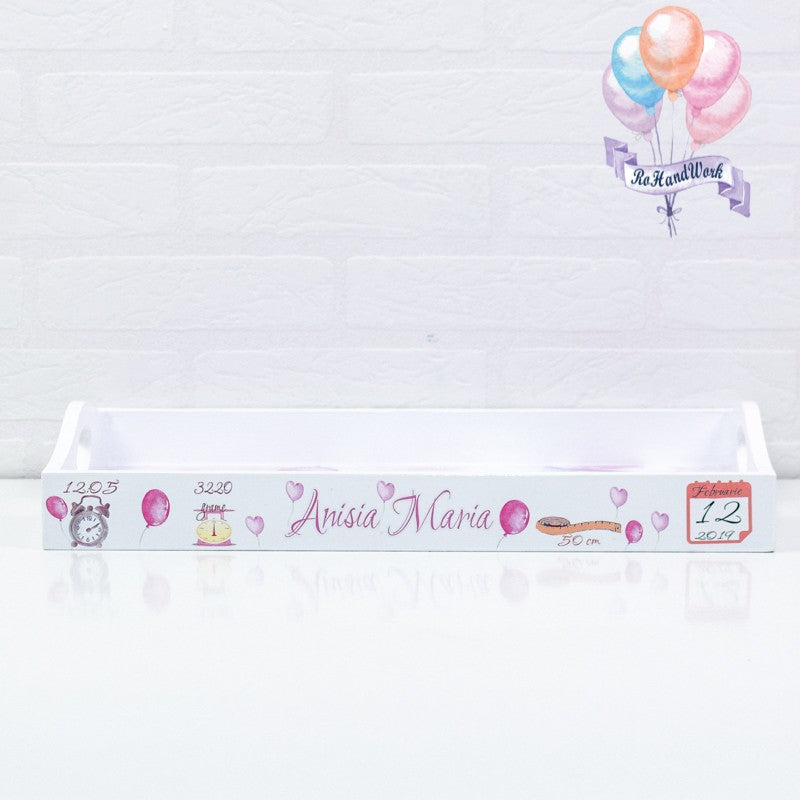 Set mot personalizat cu Baloane roz si poza-set tava pentru taiere mot - RoHandWork