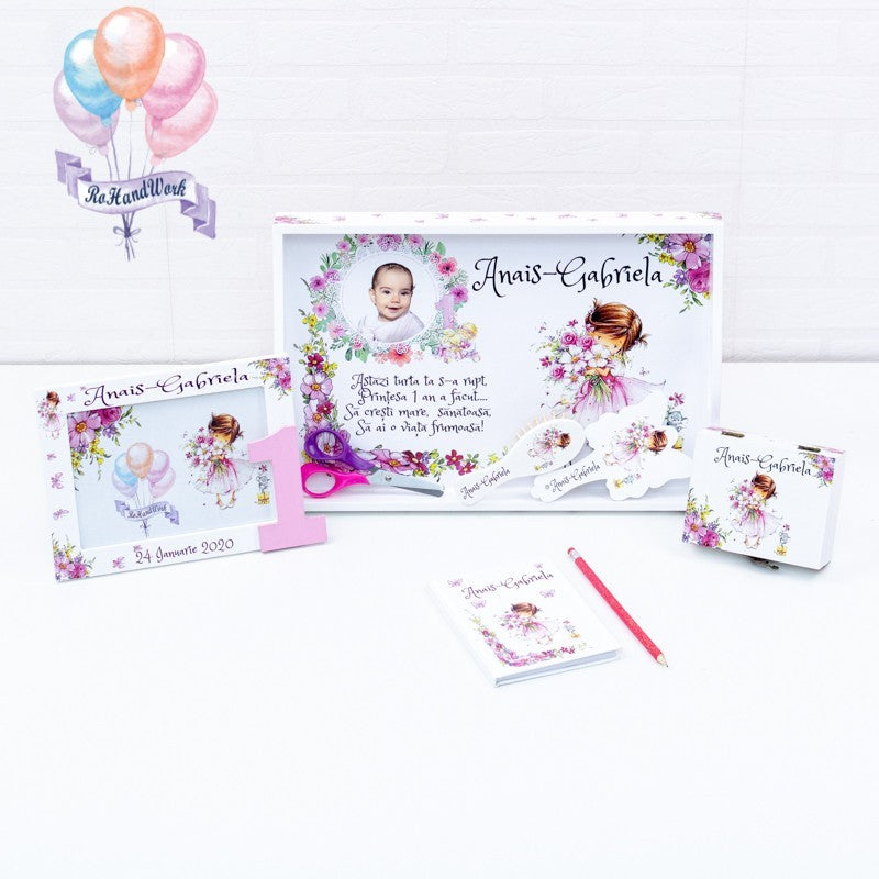 Set mot cu Fetita Roz cu flori - RoHandWork