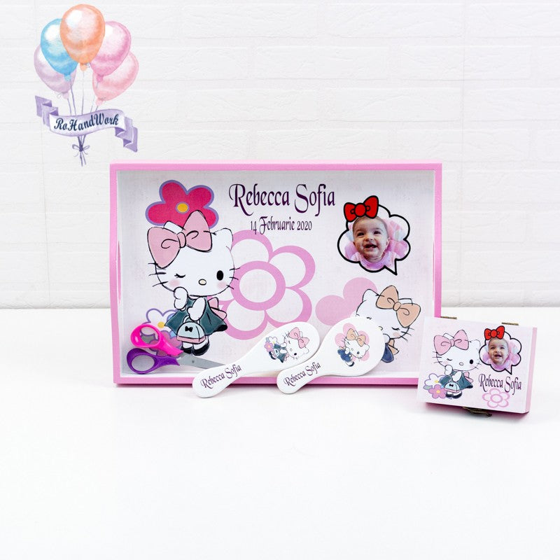 Set mot personalizat  Hello Kitty floricele- set turta personalizat - RoHandWork
